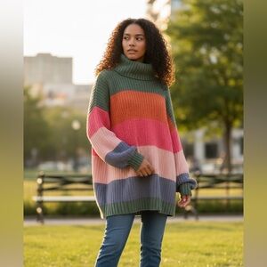 American Eagle Oversized Colorblock Chunky Knit Turtleneck Sweater – M
